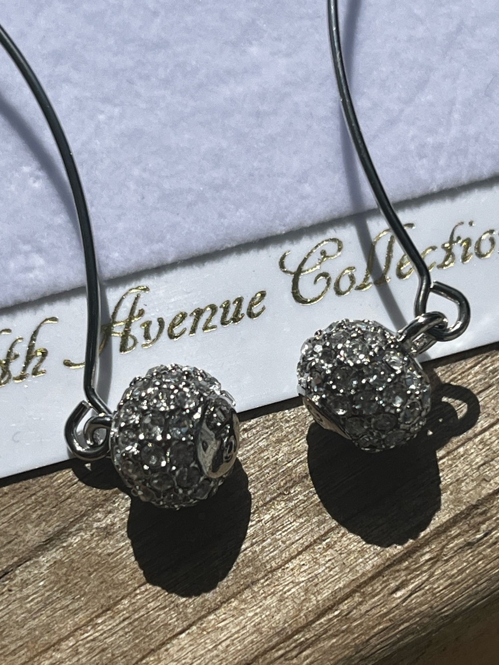 NWT Fifth Avenue Collection Silver Crystal Disco Ball Long V-Wire Drop Earrings